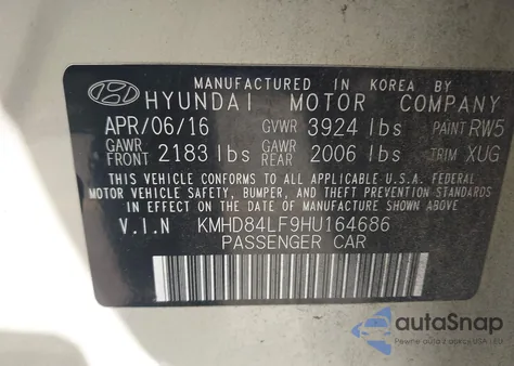 2017 Hyundai Elantra Se from USA, damaged, VIN KMHD84LF9HU164686